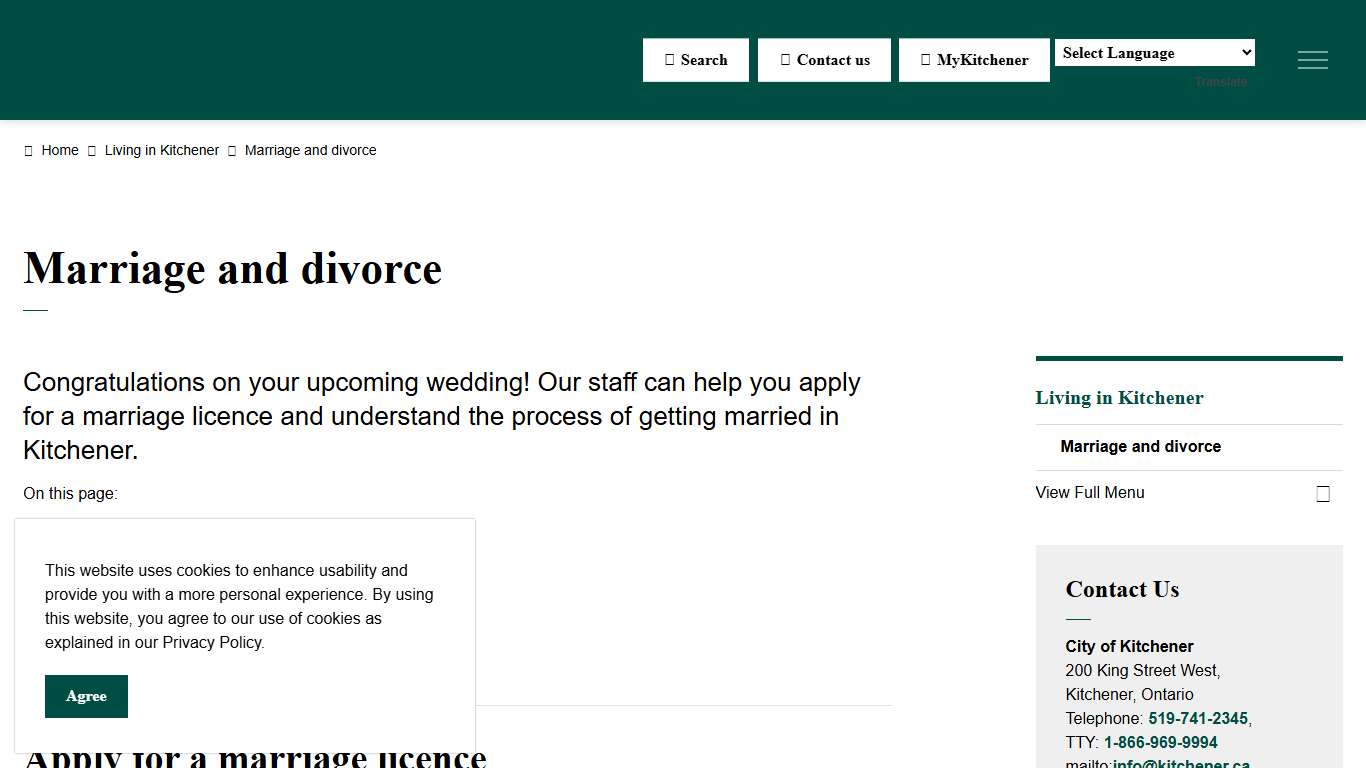 Marriage and divorce City of Kitchener